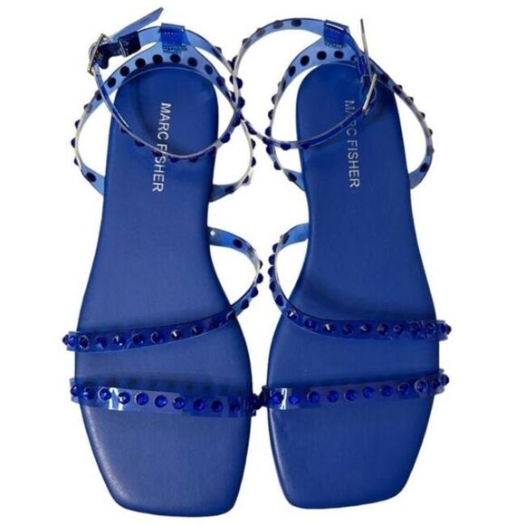 Marc Fisher Fonoo Women’s Blue Rhinestone Embellished Strappy Sandals Size 8 - Picture 1 of 17